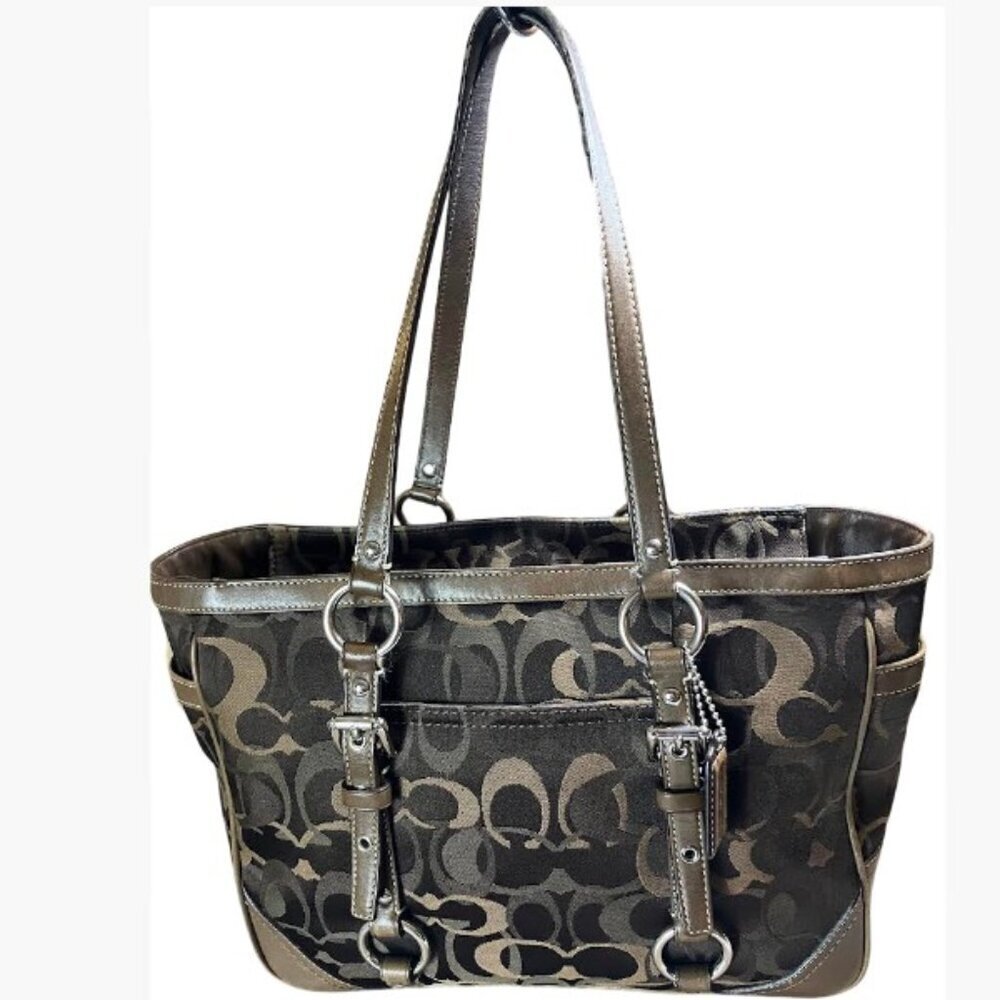 Coach Gallery Optic Signature Tote Bag Vintage Chocolate Monogram Canvas EUC - Picture 2 of 16